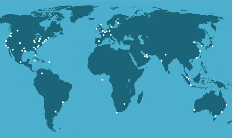 Darstellung des internationalen Netzwerks von IRF anhand einer Weltkarte